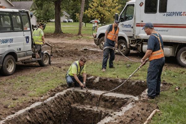 Professional septic service team at work